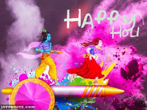 Radha Krishna Happy Colorful Holi Graphic